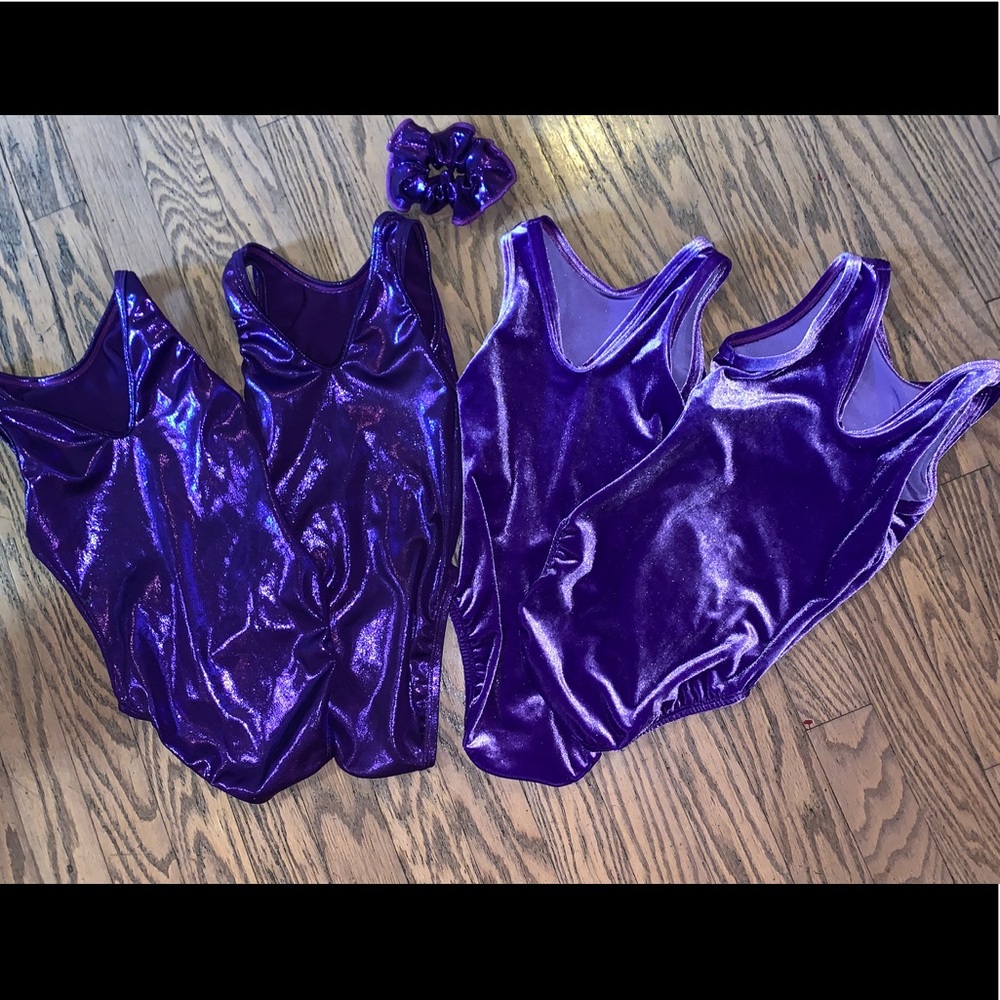 4 Alpha factor gymnastics Leotards/2 Scrunchies